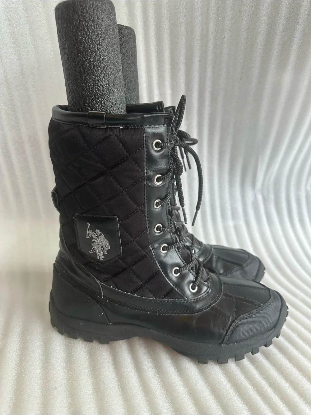 U.S. Polo Assn. Black Quilted Lace-Up Boots with Emblem